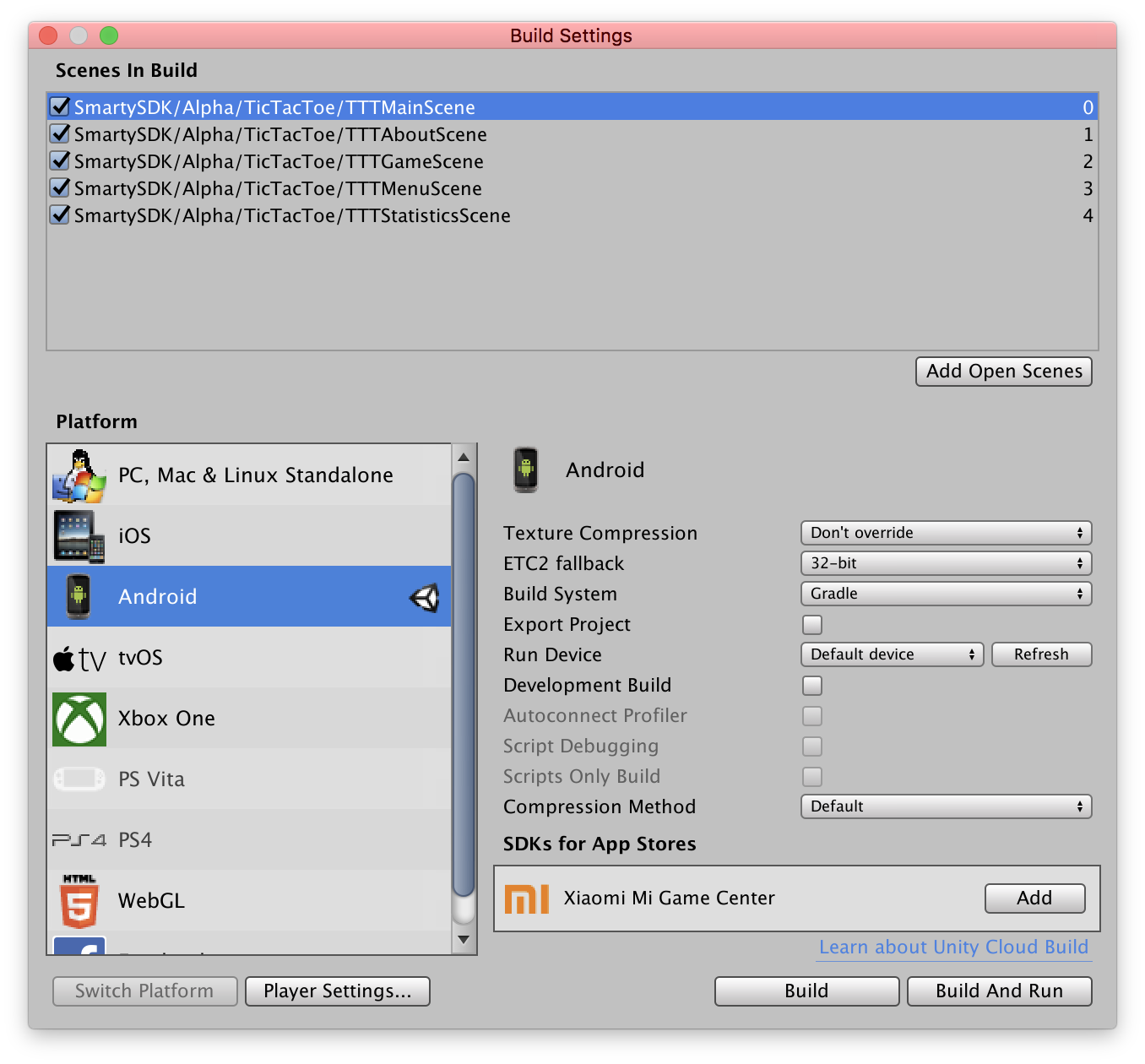Build Settings for example