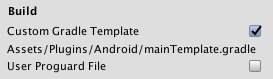 Unity Editor Player Settings for Android / Publishing Settings / Build